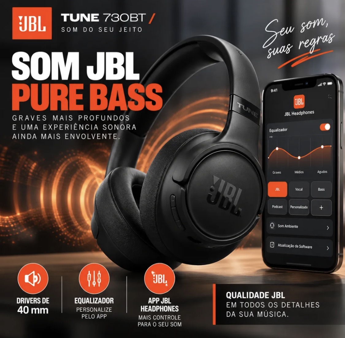 FONE JBL TUNE 730BT PRETO