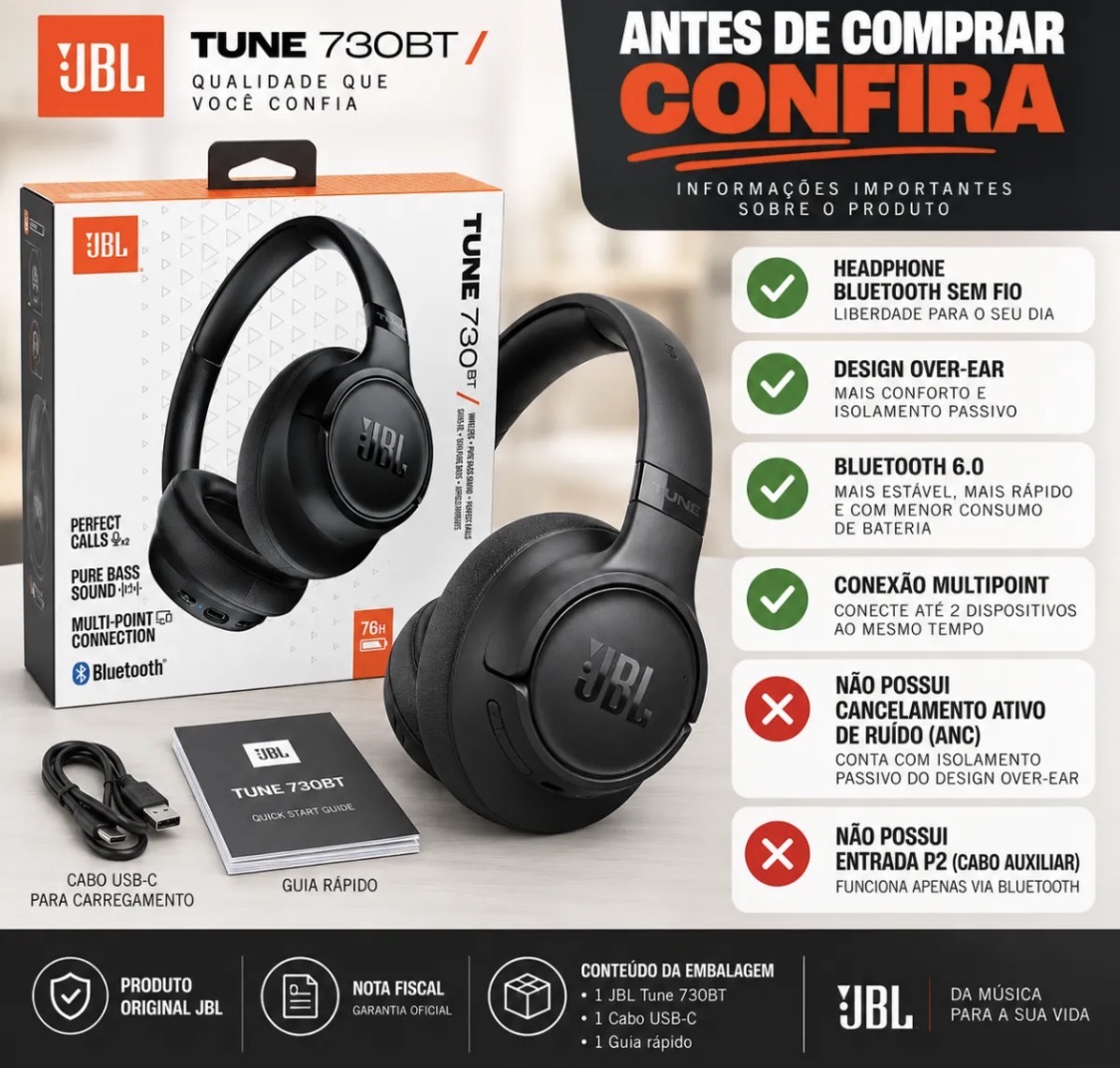 FONE JBL TUNE 730BT PRETO